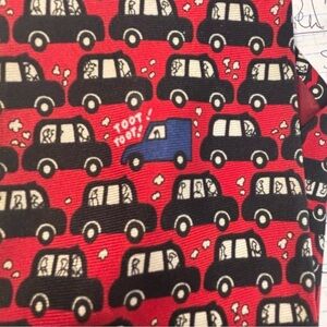 IAN HEATH TIE RACK Elegant Red and Black Men's Tie With Cars and the Word Toot